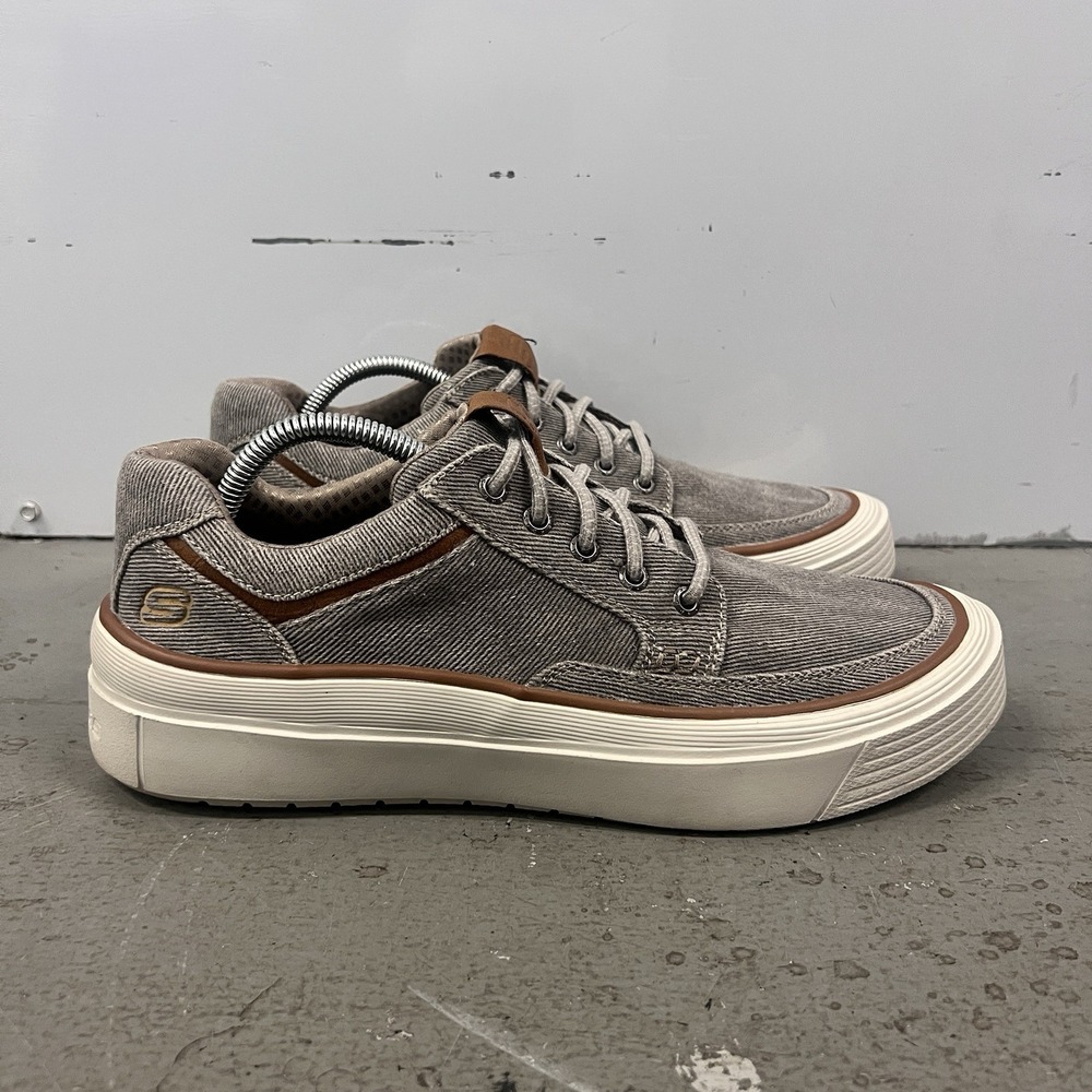 Skechers Status 2.0 Lorano‎ Shoes Taupe Canvas Lace Up Comfort Sneakers Size 9.5